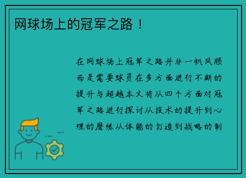 网球场上的冠军之路 !